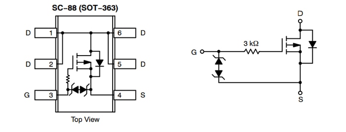 Schéma - onsemi MOSFET de puissance monocanal P NxJS3151P